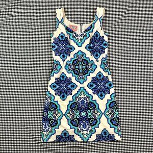 Phoebe Couture A Line Geometric Mini Summer Cotton Dress Blue & White Size 4